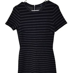Madewell Black & White Stripes Zipper Back Knee Length Short Sleeve Dress Size 6